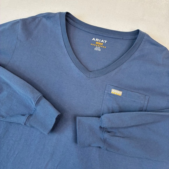 Ariat Other - Ariat‎ Rebar Work T-Shirt Mens XL Blue Long Sleeve V-Neck Cotton Strong Graphic